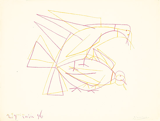 Pablo Picasso, "Les deux tourterelles doubles", Bloch, Mourlot 0407, 51