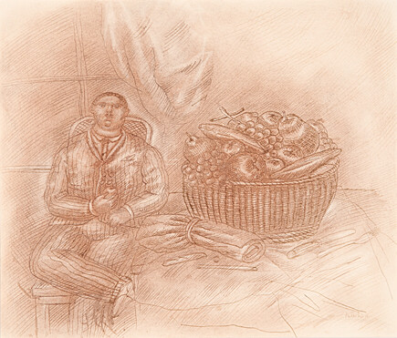 Fernando Botero, "Homme et corbeille de fruits"