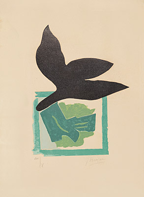 Georges Braque, "Oiseau noir sur fond vert" (Schwarzer Vogel auf grünem Grund), Vallier 181 S. 279