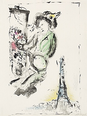 Marc Chagall, "Le peintre sur Paris",Mourlot 190