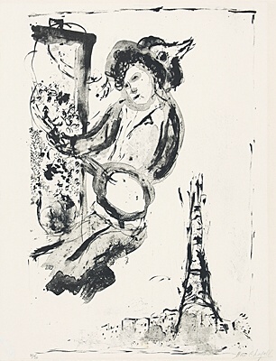 Marc Chagall, "Le peintre sur Paris",Mourlot 190
