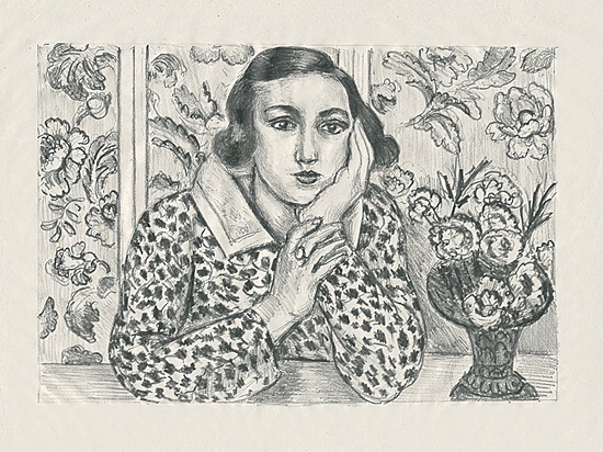 Henri Matisse, "Jeune fille accoudée au paravent fleuri",Duthuit 439, pl. 50
