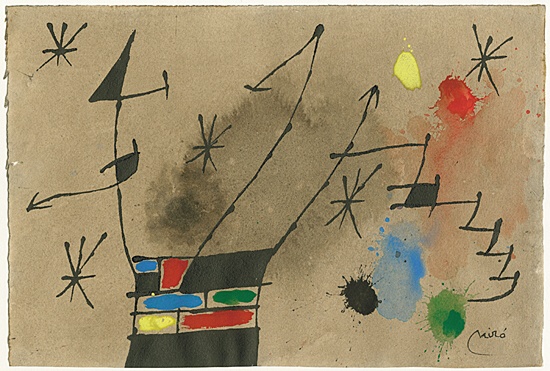 Joan Miró, ohne Titel, Chinatusche und Gouache auf Papier ca. 1965