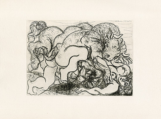 Pablo Picasso, "Minotaure attaquant une amazone" (Minotaurus, eine Amazone angreifend, Bloch 195, Geiser/Baer 356 III B.d.