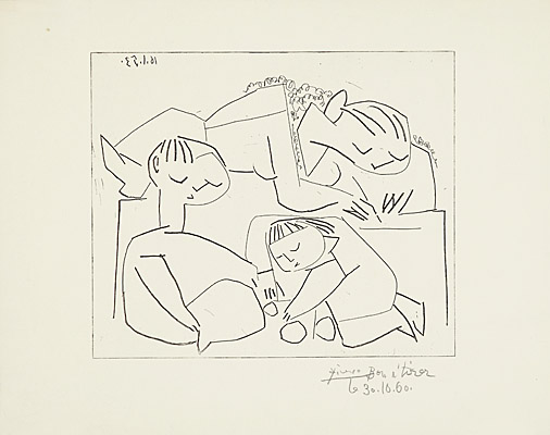 Pablo Picasso, "Mère et enfants" / "Françoise, Claude, Paloma: La lecture et les jeux. III", Bloch 736, Baer 902 A.b.