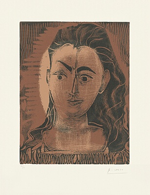 Pablo Picasso, "Portrait de Jacqueline en robe imprimée",Bloch 1082, Baer 1300 B.b 1.)