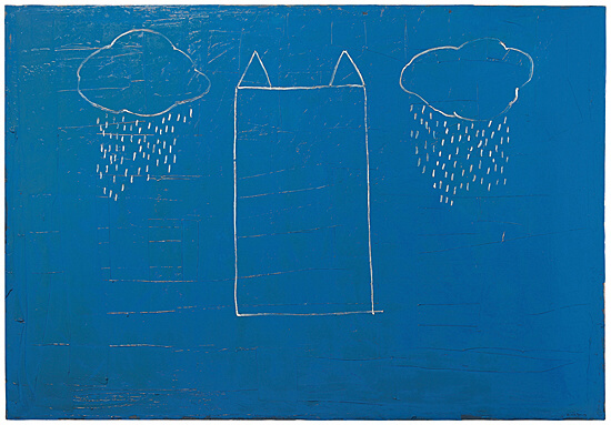 Joan Hernández Pijuan, "Casa núvols i pluja sobre blau"