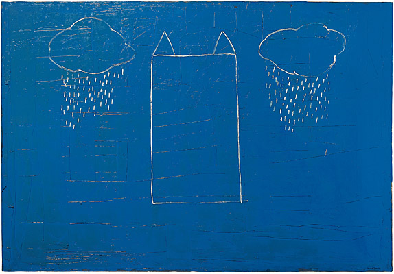 Joan Hernández Pijuan, "Casa núvols i pluja sobre blau"