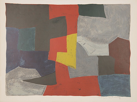 Serge Poliakoff, "Composition grise, rouge et jaune",Poliakoff/Schneider, Riviere 27