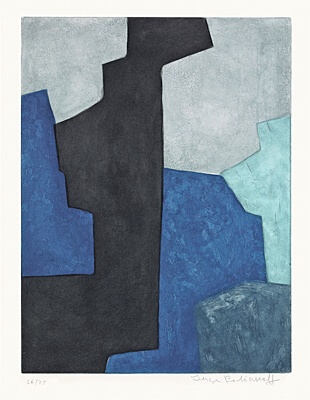 Serge Poliakoff, "Composition noire, bleue et mauve",Poliakoff/Schneider, Rivière XIV