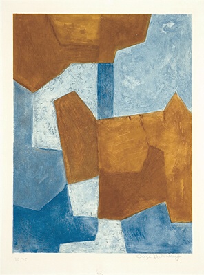 Serge Poliakoff, "Composition bleue et rouge", Rivière XXVIII